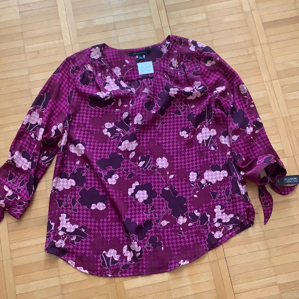 NWT Plum Floral Top with Flared Sleeves